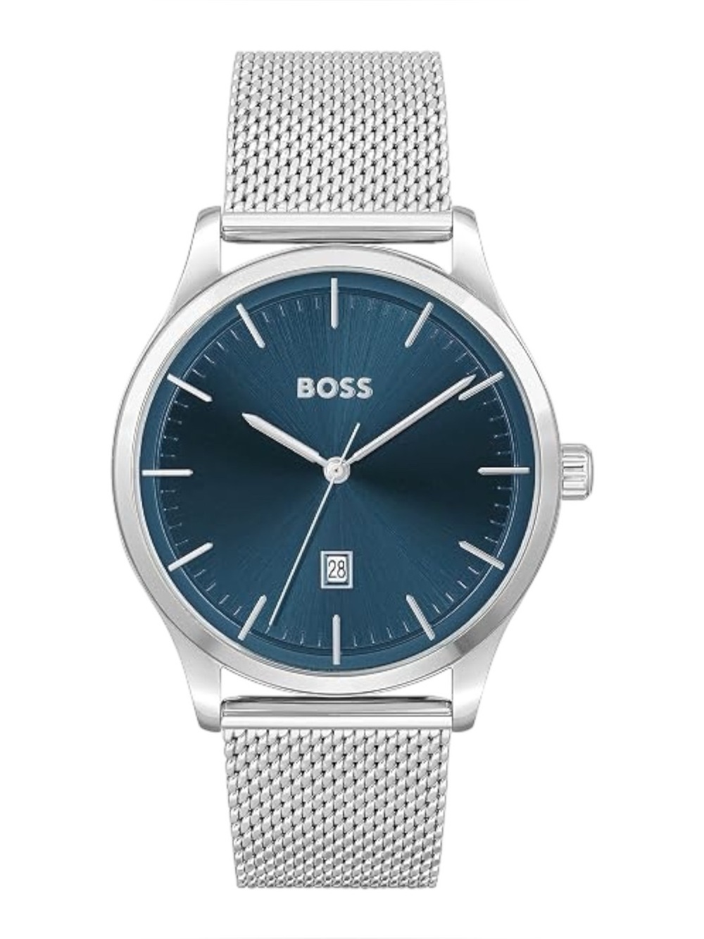 Hugo Boss Mens Watch Blue Dial Mesh Stainless Steel Bracelet Date Quartz New Box